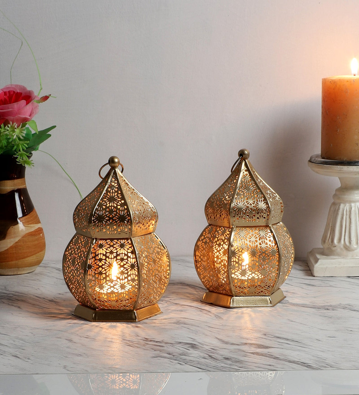 Hanging Hut Lantern Tealight Holder Set of 2