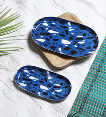 Blue & Black Metal Oval Platter Set of 2