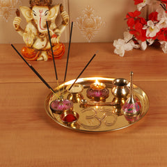 Om Brass Pooja Thali Set of 8