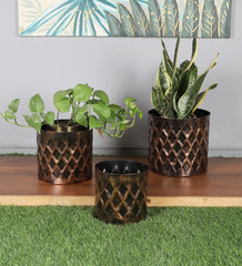 Black & Gold Cross Hammered Planter Set of 3