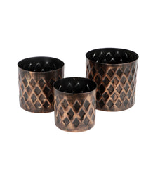 Black & Gold Cross Hammered Planter Set of 3