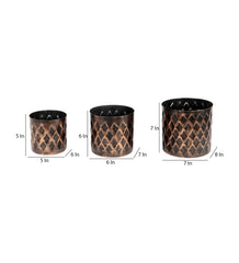 Black & Gold Cross Hammered Planter Set of 3