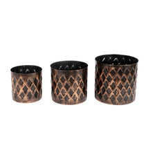 Black & Gold Cross Hammered Planter Set of 3