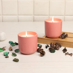 Pink Ceramic Glass Wax Candle Set of 2