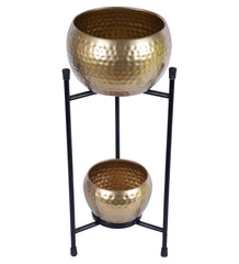 Black & Gold Double Layer Hammered Apple Planter Set of 2