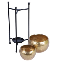 Black & Gold Double Layer Hammered Apple Planter Set of 2