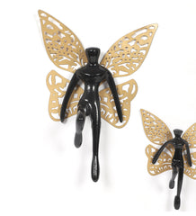 Black & Gold Angel With Wings Aluminium Wall Art Set of 2