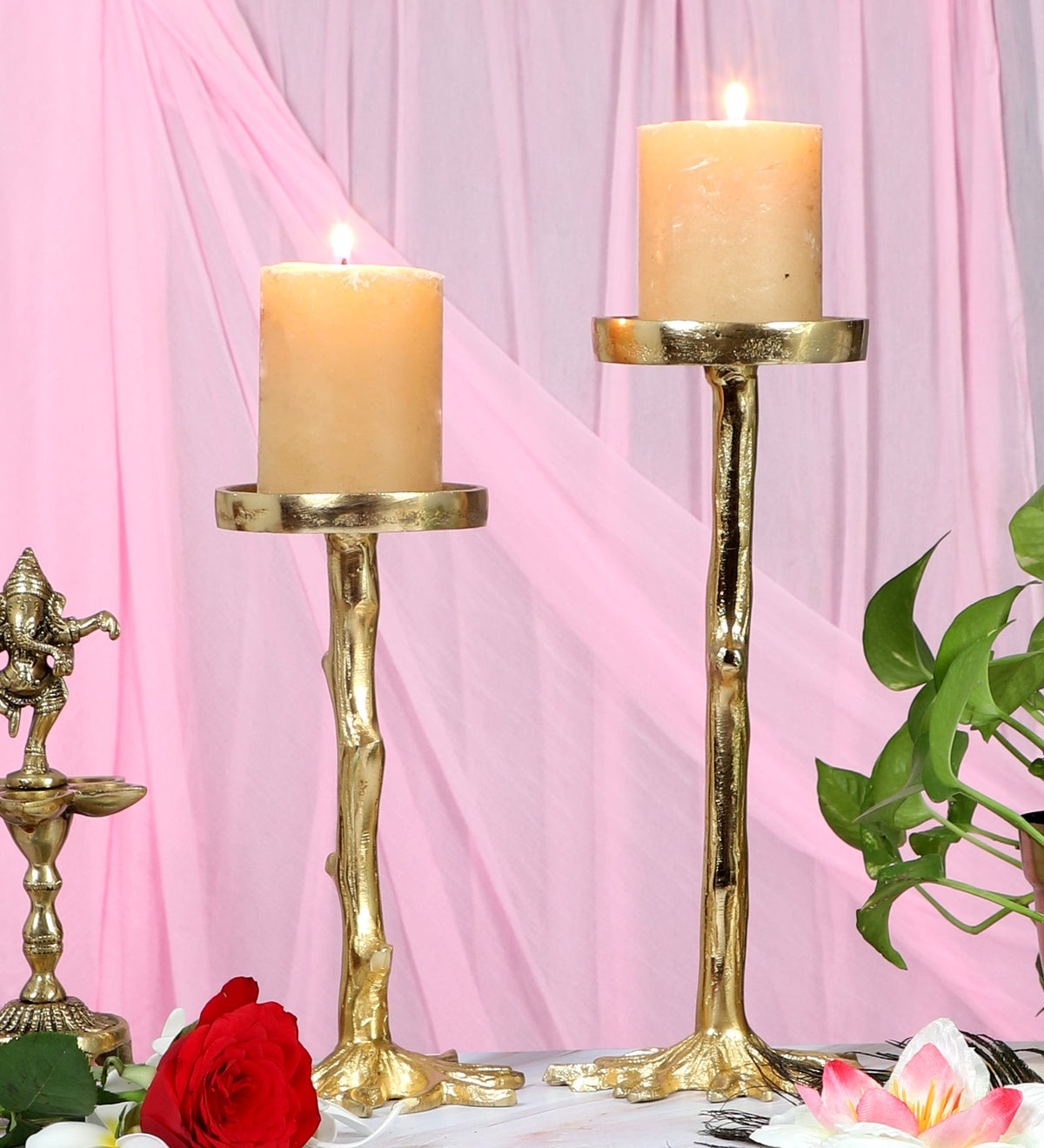 Cross Tree Aluminium Candle Stand Set of 2