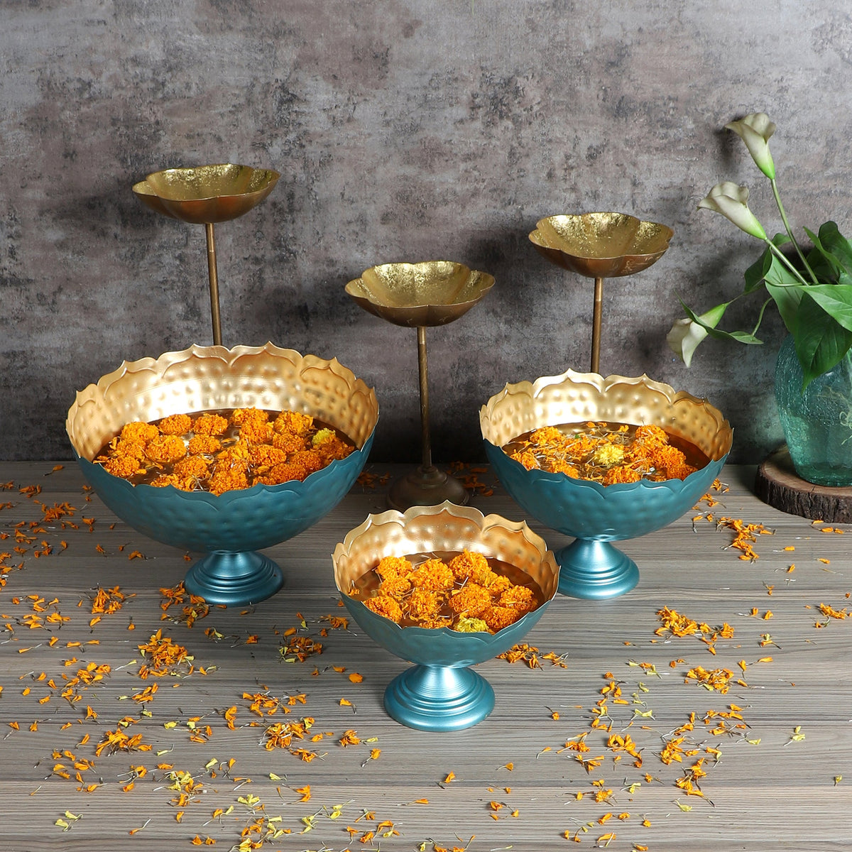 Green Taj Urli Bowl with Detachable Tealight Holder Set of 6