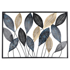 Rectangular Etching Black, Gold & Green Leaves Wall Decor