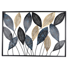 Rectangular Etching Black, Gold & Green Leaves Wall Decor