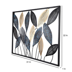 Rectangular Etching Black, Gold & Green Leaves Wall Decor