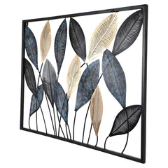 Rectangular Etching Black, Gold & Green Leaves Wall Decor