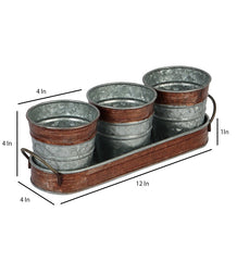 Brown & Silver Metal Table Planters with Tray Set of 4