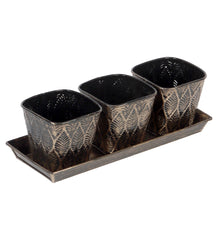 Black & Gold Metal Table Planters with Tray Set of 4