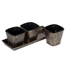 Black & Gold Metal Table Planters with Tray Set of 4