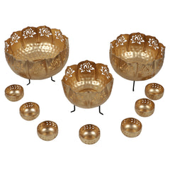 Big Lotus Urli With Stand & Bowls Set of 10