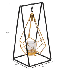 Gold & Black Triangle Diamond Pendulam Tealight Holder with Glass