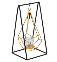 Gold & Black Triangle Diamond Pendulam Tealight Holder with Glass