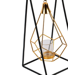 Gold & Black Triangle Diamond Pendulam Tealight Holder with Glass