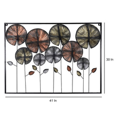 Rectangular Black , Gold & Silver Round Leaves Etching Wall Decor