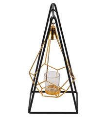 Gold & Black Triangle Diamond Pendulam Tealight Holder with Glass