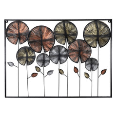 Rectangular Black , Gold & Silver Round Leaves Etching Wall Decor