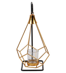 Gold & Black Triangle Diamond Pendulam Tealight Holder with Glass