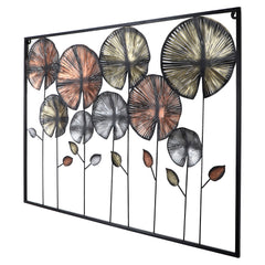 Rectangular Black , Gold & Silver Round Leaves Etching Wall Decor