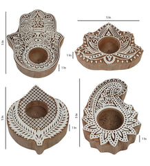 Biege & White  Mangowood Tealight Holder Set of 4