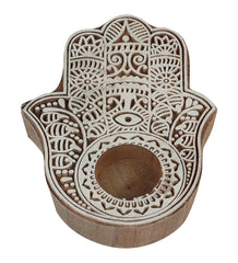 Biege & White  Mangowood Tealight Holder Set of 4