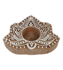 Biege & White  Mangowood Tealight Holder Set of 4