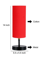 Wood Table Lamp with Red Cotton Shade (ACAP06)