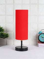 Wood Table Lamp with Red Cotton Shade (ACAP06)