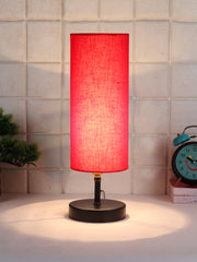 Wood Table Lamp with Red Cotton Shade (ACAP06)