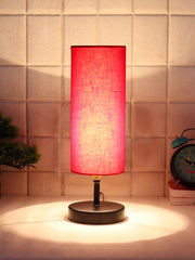 Wood Table Lamp with Red Cotton Shade (ACAP06)