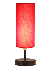 Wood Table Lamp with Red Cotton Shade (ACAP06)