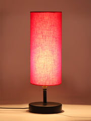 Wood Table Lamp with Red Cotton Shade (ACAP06)