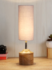 Wood Table lamp with Grey cotton Shade (AEAP09)