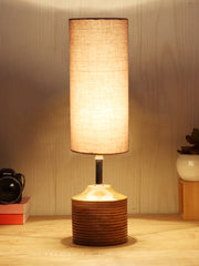 Wood Table lamp with Grey cotton Shade (AEAP09)