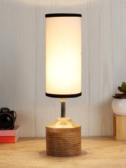 Wood Table Lamp with Multicolor Cotton Shade (AEAP10)