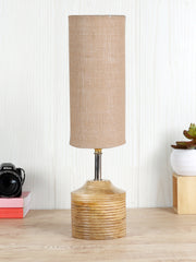 Wood Table Lamp with Beige Jute Shade (AEAP11)