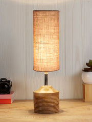 Wood Table Lamp with Beige Jute Shade (AEAP11)