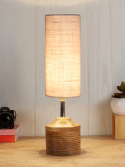 Wood Table lamp with White Jute Shade (AEAP12)