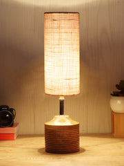 Wood Table lamp with White Jute Shade (AEAP12)