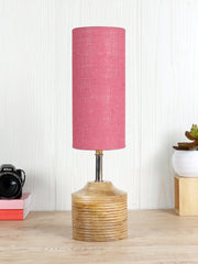 Wood Table lamp with Pink Jute Shade (AEAP13)