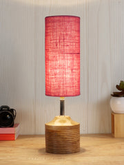 Wood Table lamp with Pink Jute Shade (AEAP13)