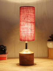 Wood Table lamp with Pink Jute Shade (AEAP13)