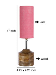 Wood Table lamp with Pink Jute Shade (AEAP13)