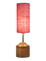 Wood Table lamp with Pink Jute Shade (AEAP13)